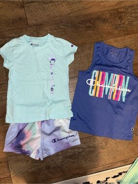 Champion Mint Tee with Graphic Tank and Tie-Dye Shorts